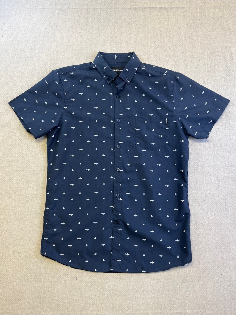Men's Navy Short-Sleeve Button-Down Shirt with White Micro Print